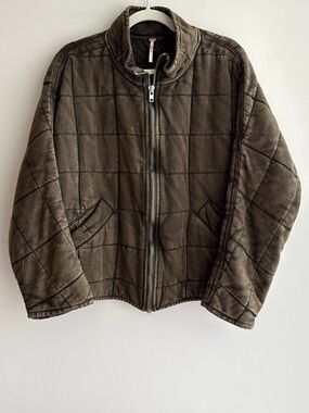 Free People Quilted Dolman Knit Jacket, Dusted Military Green, Size Small